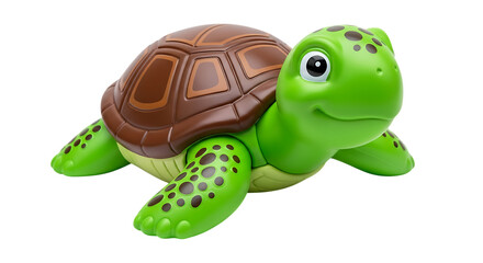 Adorable green toy turtle with brown shell and big eyes