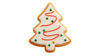 Decorated christmas tree cookie glistens with red and green. Perfect for holiday-themed baking projects, greeting cards, and festive marketing.