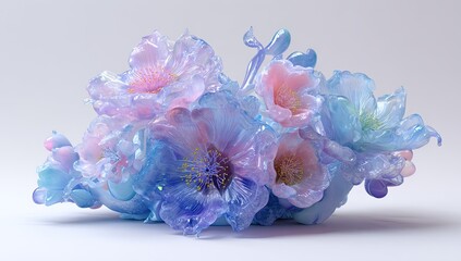 Translucent, floral sculpture in pastel blues and pinks