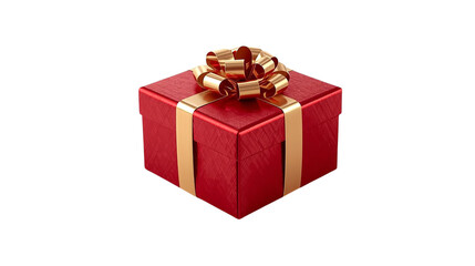 Obraz premium Red textured gift box with gold ribbon and bow. Use for holiday sales, gift guides, greeting cards, or product announcements.