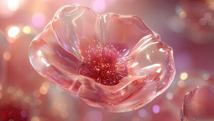 Translucent flower with pink center, bokeh lights