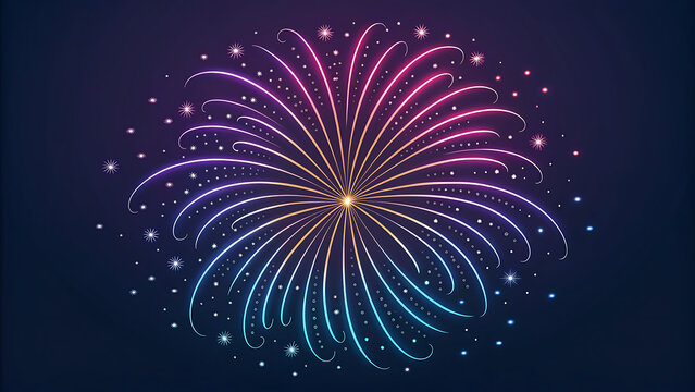 Bright blue and pink fireworks sparkle in the dark night sky celebrating the new year