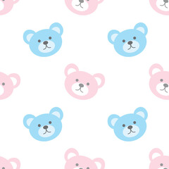 Bear face seamless pattern. Teddy face pattern, nursery background. Cute bear motif, pastel toy background