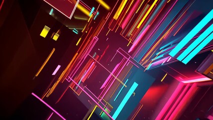 Neon Abstract Cityscape: A vibrant, abstract cityscape comprised of neon lines and geometric shapes, creating a dynamic and modern digital art composition. - Powered by Adobe