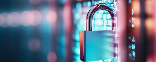 Cybersecurity Lock Digital Data Protection with Binary Code , Data security, Encryption