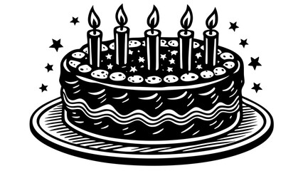 Very beautiful birthday cake with lit candles against a soft pastel background, presenting clean tones, gentle highlights, and a sweet celebratory atmosphere perfect for stock-ready design.