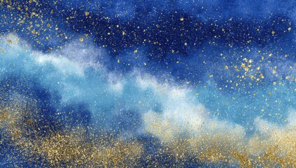 Abstract blues, whites, golds; painterly texture