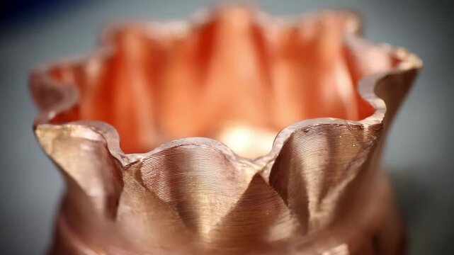 Medium shot of a thin copper alloy shell mold highlighting its delicate contours and smooth surface ready for precise casting applications.