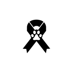 Obraz premium Black ribbon with a white paw print icon on transparent background silhouette