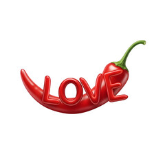 Red hot chili pepper shaped like the word love isolated on transparent background