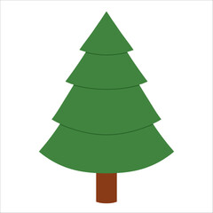 Simple geometric evergreen with wide layered branches. Clean minimal look for Christmas, winter, forest, holiday, kids and nature graphics. Flat vector. Hand drawn. Isolated background. 