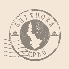 Stamp Postal of Shizuoka is city of Japan. Map Silhouette rubber Seal.  Design Retro Travel. Seal  Map of Shizuoka grunge  for your design.  EPS10
