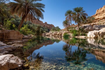Obraz premium Oasis Tranquility in Middle Eastern Desert