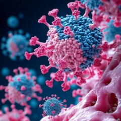 Microscopic View Blue and Pink Virus, Infection , Science