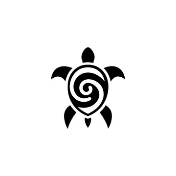 Stylized turtle with spiral pattern on transparent background silhouette