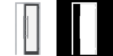 3D rendering illustration of a glass door with pull handles