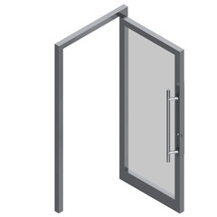3D rendering illustration of a glass door with pull handles