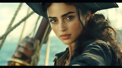 Captivating pirate woman, A swashbuckling pirate adventure on the seas