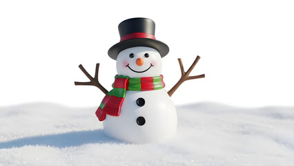 Fototapeta premium Christmas greeting card template. 3d snowman holding blank banner, looking at camera. Winter holiday background with gold confetti. Happy New Year mockup with copy space. Funny festive character Gena 