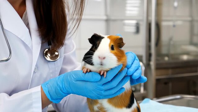 Veterinarian Examines a Guinea Pig in a Clinic Setting