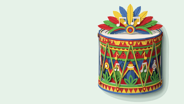 Decorated carnival drum design with vibrant colors and details. Mardi Gras holiday poster, copy space