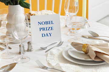 Table setting for Nobel prize day in room