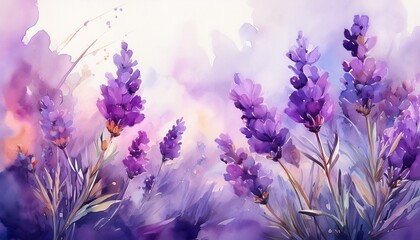 watercolor painting of lavender flowers in shades of purple creating a serene and calming image the soft hues and delicate brushstrokes evoke a sense of tranquility