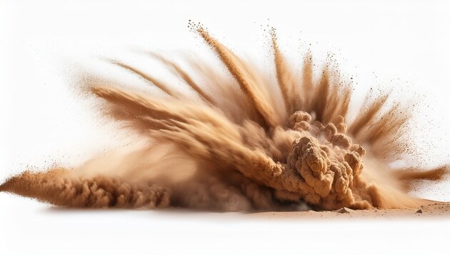 dynamic sandstorm explosion on white creating drama and impact ideal for visual effects and compositing adding raw natural energy to designs