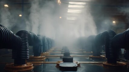 Medium shot of automated forcedair ventilation system cooling down metal castings on an industrial production line to maintain structural integrity