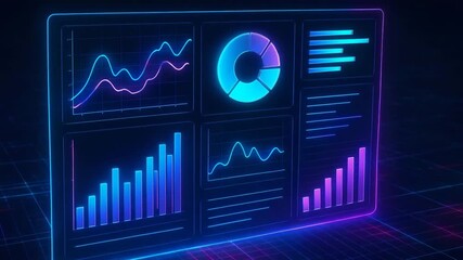Futuristic digital dashboard showcasing vibrant graphs and charts representing complex data analysis and trends. - Powered by Adobe