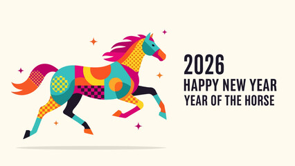 Colorful geometric horse celebrating the 2026 Chinese New Year, the Year of the Horse.