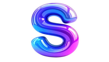 Glossy, iridescent 'S' shape, shifting blue to pink, isolated against a black background, creating depth and dimension