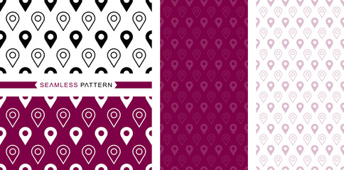 Location icon patterns, seamless patterns, seamless backgrounds, and map pin illustrations.