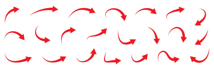 Curved arrows. Set of red curved arrows.