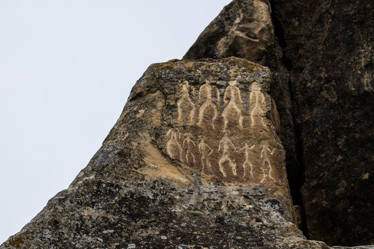 Rock carvings in Gobustan Park. Azerbaijan, Baku.
