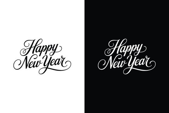 Happy new year script calligraphy vector, Elegant hand lettering design