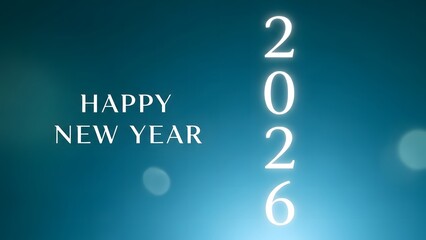 Happy new year 2026 celebration with glowing numbers on a blue background