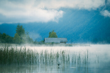 foggy morning at the white lake in Austria