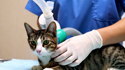 Veterinary Care for a Cat Under Anesthesia with Medical Equipment