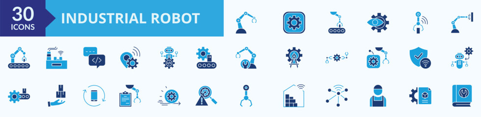 Industrial Robot Flat Blue Style Icon Pack illustration Vector