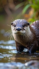 Obraz premium Otters Intense Gaze - A Close-Up in the Water.