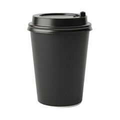 Black disposable coffee cup mockup with lid isolated on transparent background