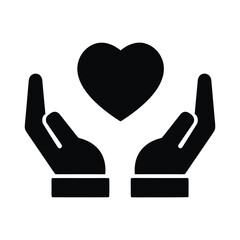 Obraz premium Heart in hand icon hand holding a heart vector icon pair of hands holding heart symbol, representing love, care, support, and charity in minimalist black design