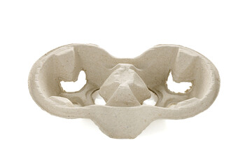 Empty disposable cellulose cup holder for two glasses, isolated on white background.