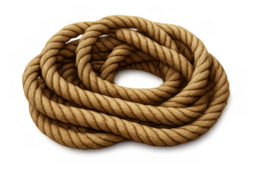 Coiled natural jute rope forming a circular arrangement on transparent background, symbolizing strength and security