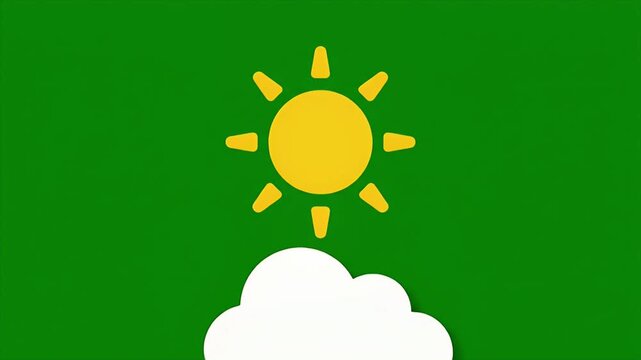 Animated sun rising from cloud weather icon sequence.
