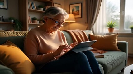 Senior woman using tablet at home for online shopping and social media connection now a days life - Powered by Adobe
