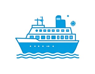 Obraz premium Simple, bright blue cruise ship vector, white background, snowflake