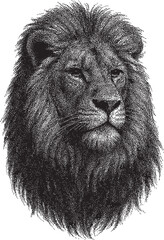 Halftone Lion Head Illustration in Black and White