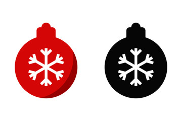 Xmas Christmas Tree Decoration Ball with Snowflake Winter Symbol Red and Black Element Symbol Icon Set, Vector Image
